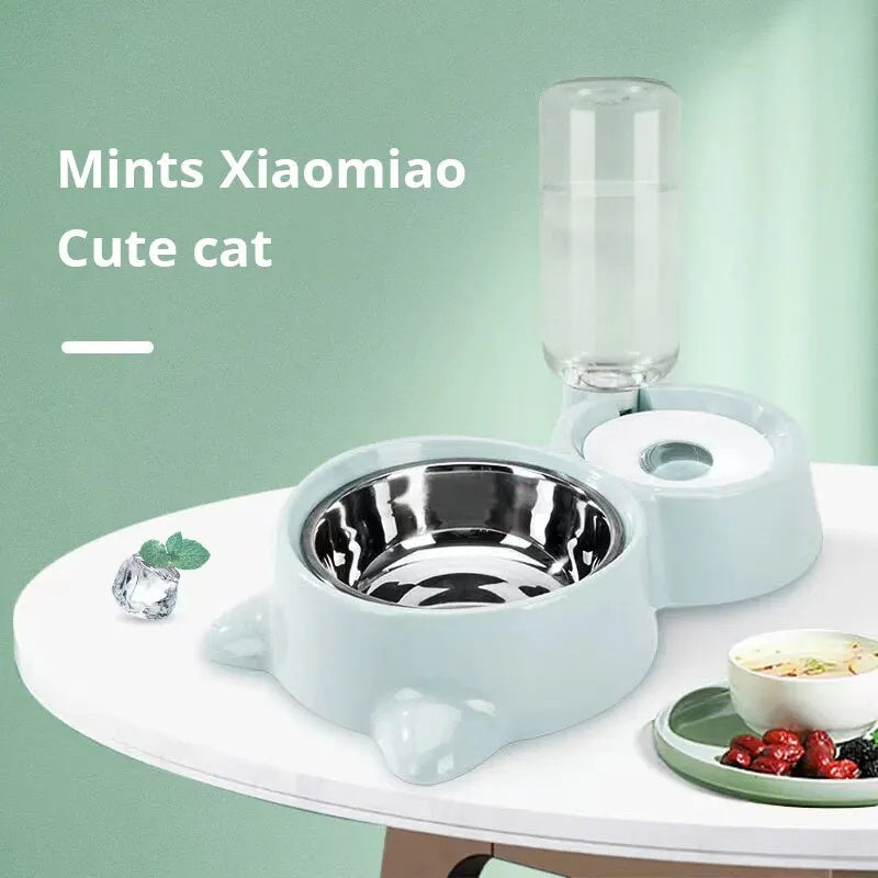 Cat Automatic Water Bowl And A Food Bowl